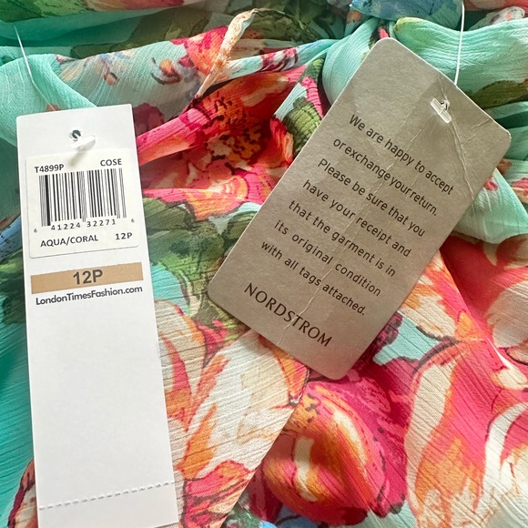 NWT LONDON TIMES Floral Ruffle Faux Wrap Dress 12P - Picture 7 of 11